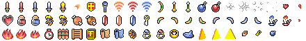 Sprite sheet of items in SNES game Zelda